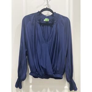 Ramy Brook Women's Navy Blue Bethany Ruffle Coastal Ladies Blouse Sz S